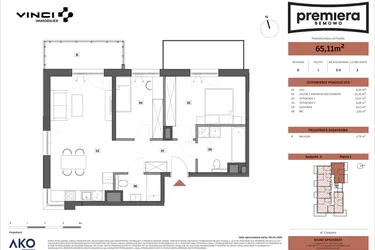 Rzut - Mieszkanie na sprzedaż 3 pokoje o powierzchni 65,11 m² - numer D.09 w Premiera Bemowo