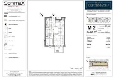 Rzut - Mieszkanie na sprzedaż 2 pokoje o powierzchni 40,82 m² - numer 2 w Nowa Reformacka