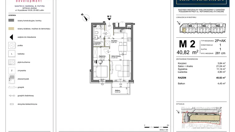 Rzut - Mieszkanie na sprzedaż 2 pokoje o powierzchni 40,82 m² - numer 2 w Nowa Reformacka