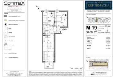 Rzut - Mieszkanie na sprzedaż 3 pokoje o powierzchni 65,46 m² - numer 19 w Nowa Reformacka