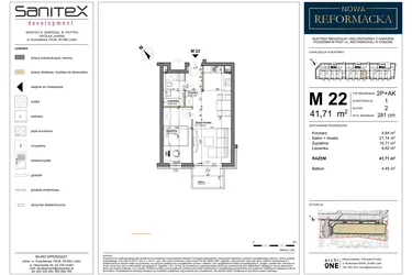 Rzut - Mieszkanie na sprzedaż 2 pokoje o powierzchni 41,71 m² - numer 22 w Nowa Reformacka