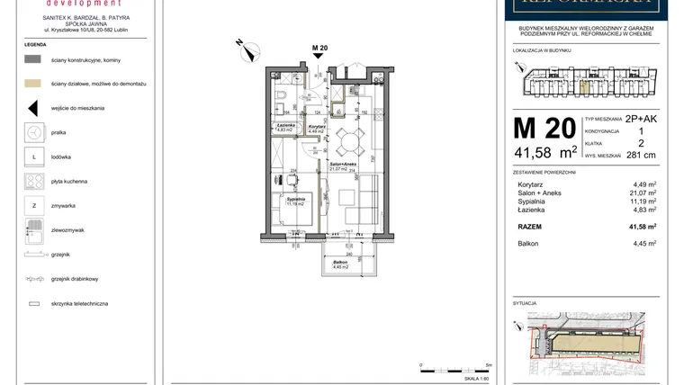 Rzut - Mieszkanie na sprzedaż 2 pokoje o powierzchni 41,58 m² - numer 20 w Nowa Reformacka