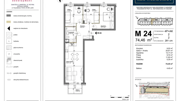 Rzut - Mieszkanie na sprzedaż 4 pokoje o powierzchni 74,46 m² - numer 24 w Nowa Reformacka