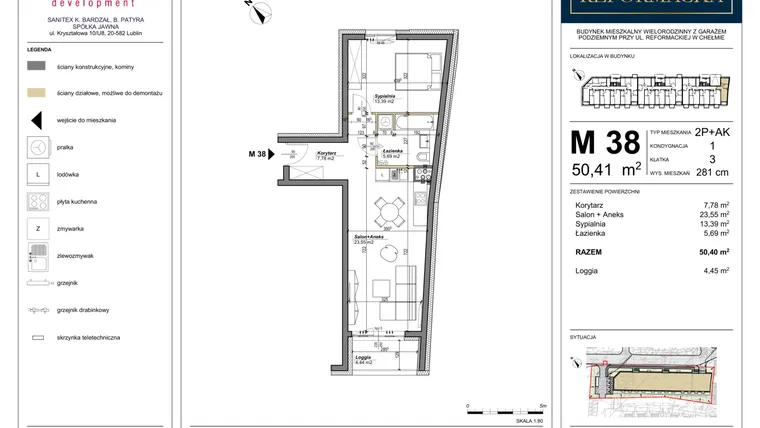 Rzut - Mieszkanie na sprzedaż 2 pokoje o powierzchni 50,4 m² - numer 38 w Nowa Reformacka