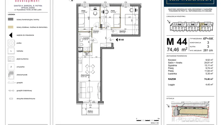 Rzut - Mieszkanie na sprzedaż 4 pokoje o powierzchni 74,46 m² - numer 44 w Nowa Reformacka