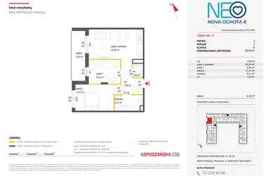 Rzut - Mieszkanie na sprzedaż 3 pokoje o powierzchni 56,9 m² - numer 38 w Neo Nova Ochota 6