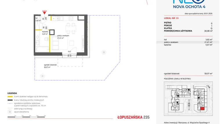 Rzut - Mieszkanie na sprzedaż 1 pokój o powierzchni 30,9 m² - numer 66 w Neo Nova Ochota 4