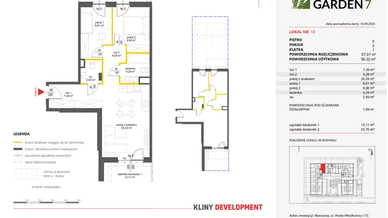 Rzut - Mieszkanie na sprzedaż 3 pokoje o powierzchni 56,32 m² - numer 10 w Nova Viva Garden 7