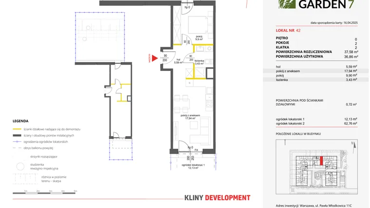 Rzut - Mieszkanie na sprzedaż 2 pokoje o powierzchni 36,86 m² - numer 42 w Nova Viva Garden 7