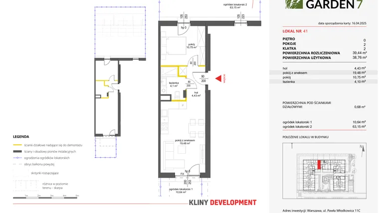Rzut - Mieszkanie na sprzedaż 2 pokoje o powierzchni 38,76 m² - numer 41 w Nova Viva Garden 7