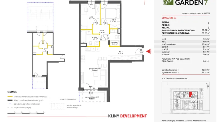 Rzut - Mieszkanie na sprzedaż 3 pokoje o powierzchni 58,63 m² - numer 53 w Nova Viva Garden 7