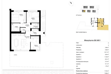 Rzut - Mieszkanie na sprzedaż 4 pokoje o powierzchni 71,23 m² - numer 6.1 w River Park