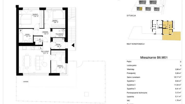 Rzut - Mieszkanie na sprzedaż 4 pokoje o powierzchni 71,23 m² - numer 6.1 w River Park