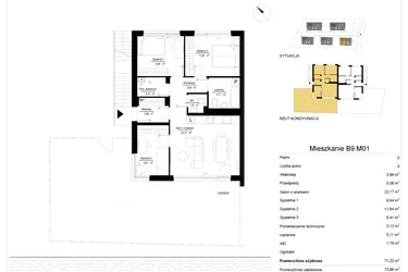 Rzut - Mieszkanie na sprzedaż 4 pokoje o powierzchni 71,23 m² - numer 9.1 w River Park