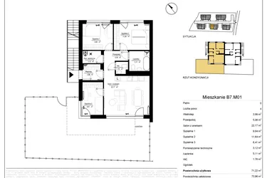 Rzut - Mieszkanie na sprzedaż 4 pokoje o powierzchni 71,23 m² - numer 7.1 w River Park