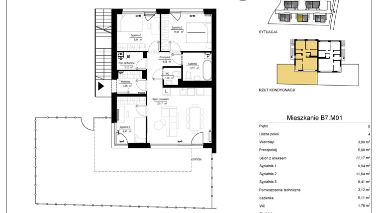 Rzut - Mieszkanie na sprzedaż 4 pokoje o powierzchni 71,23 m² - numer 7.1 w River Park