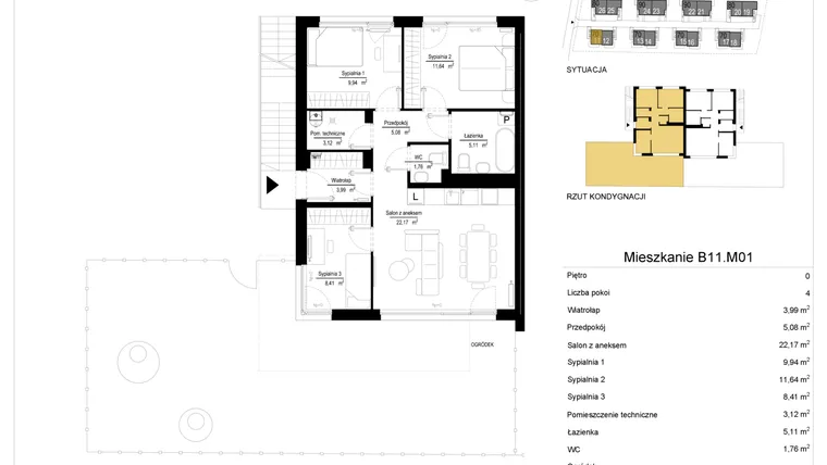 Rzut - Mieszkanie na sprzedaż 4 pokoje o powierzchni 71,23 m² - numer 11.1 w River Park