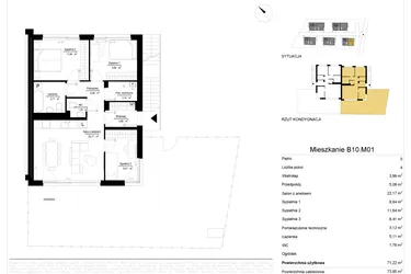 Rzut - Mieszkanie na sprzedaż 4 pokoje o powierzchni 71,23 m² - numer 10.1 w River Park