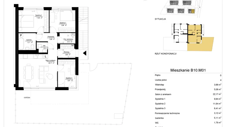 Rzut - Mieszkanie na sprzedaż 4 pokoje o powierzchni 71,23 m² - numer 10.1 w River Park