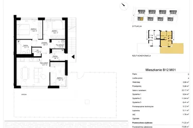 Rzut - Mieszkanie na sprzedaż 4 pokoje o powierzchni 71,23 m² - numer 12.1 w River Park