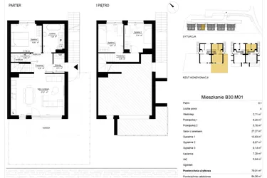 Rzut - Mieszkanie na sprzedaż 4 pokoje o powierzchni 79,29 m² - numer 30.1 w River Park