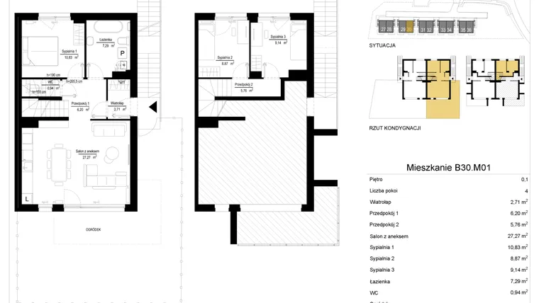 Rzut - Mieszkanie na sprzedaż 4 pokoje o powierzchni 79,29 m² - numer 30.1 w River Park