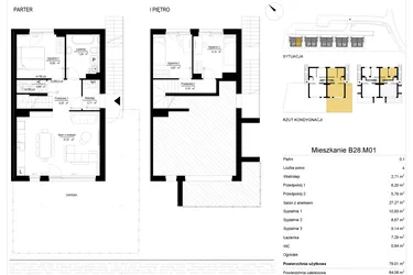 Rzut - Mieszkanie na sprzedaż 4 pokoje o powierzchni 79,29 m² - numer 28.1 w River Park