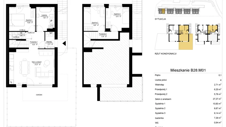 Rzut - Mieszkanie na sprzedaż 4 pokoje o powierzchni 79,29 m² - numer 28.1 w River Park