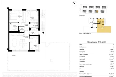 Rzut - Mieszkanie na sprzedaż 4 pokoje o powierzchni 71,23 m² - numer 16.1 w River Park