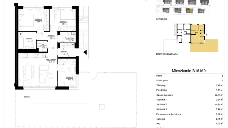 Rzut - Mieszkanie na sprzedaż 4 pokoje o powierzchni 71,23 m² - numer 16.1 w River Park