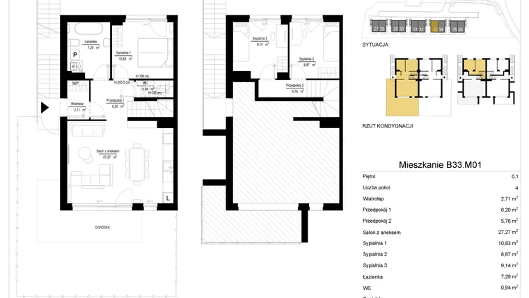 Rzut - Mieszkanie na sprzedaż 4 pokoje o powierzchni 79,29 m² - numer 33.1 w River Park