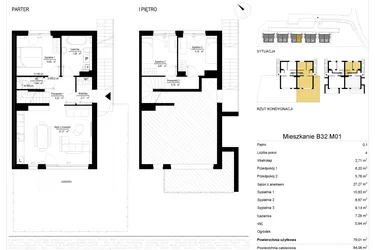 Rzut - Mieszkanie na sprzedaż 4 pokoje o powierzchni 79,29 m² - numer 32.1 w River Park