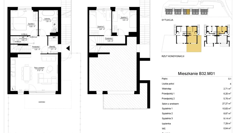 Rzut - Mieszkanie na sprzedaż 4 pokoje o powierzchni 79,29 m² - numer 32.1 w River Park