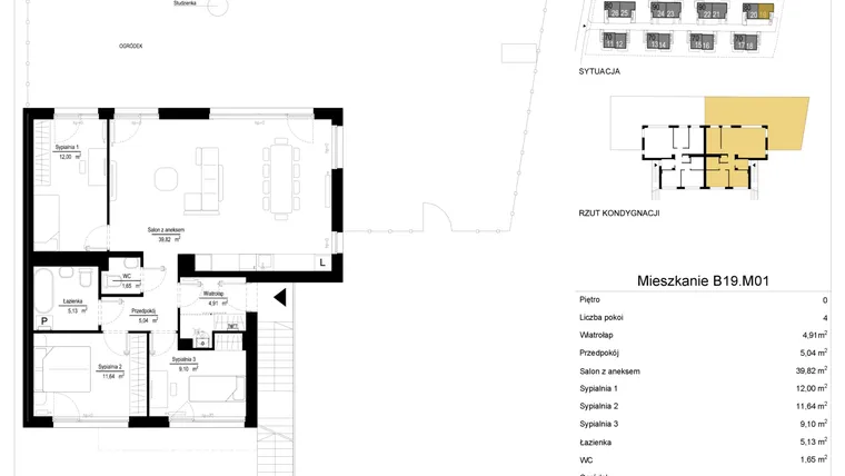 Rzut - Mieszkanie na sprzedaż 4 pokoje o powierzchni 89,82 m² - numer 19.1 w River Park
