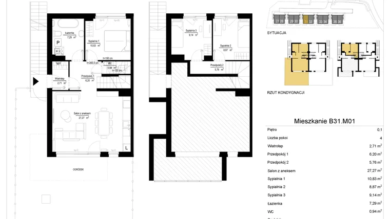 Rzut - Mieszkanie na sprzedaż 4 pokoje o powierzchni 79,29 m² - numer 31.1 w River Park