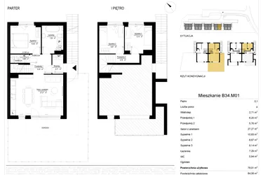Rzut - Mieszkanie na sprzedaż 4 pokoje o powierzchni 79,29 m² - numer 34.1 w River Park