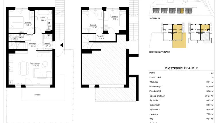 Rzut - Mieszkanie na sprzedaż 4 pokoje o powierzchni 79,29 m² - numer 34.1 w River Park