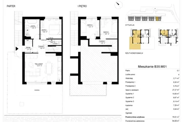 Rzut - Mieszkanie na sprzedaż 4 pokoje o powierzchni 79,29 m² - numer 35.1 w River Park