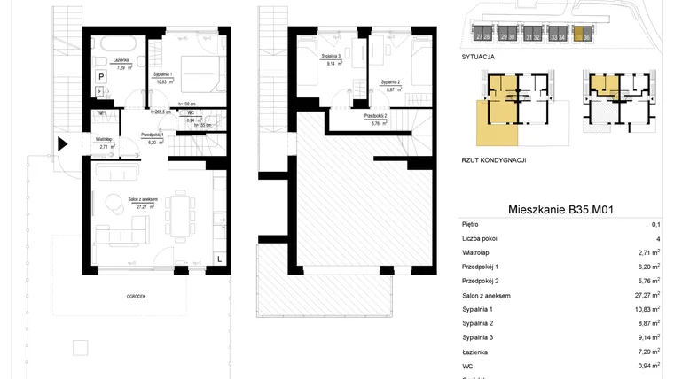 Rzut - Mieszkanie na sprzedaż 4 pokoje o powierzchni 79,29 m² - numer 35.1 w River Park