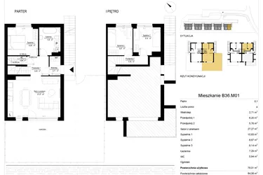 Rzut - Mieszkanie na sprzedaż 4 pokoje o powierzchni 79,29 m² - numer 36.1 w River Park