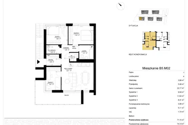 Rzut - Mieszkanie na sprzedaż 4 pokoje o powierzchni 71,23 m² - numer 5.2 w River Park