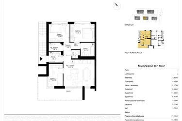 Rzut - Mieszkanie na sprzedaż 4 pokoje o powierzchni 71,23 m² - numer 7.2 w River Park