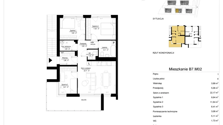 Rzut - Mieszkanie na sprzedaż 4 pokoje o powierzchni 71,23 m² - numer 7.2 w River Park