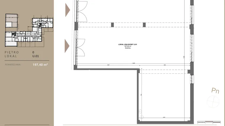 Rzut - Lokal użytkowy na sprzedaż 1 pokój o powierzchni 197,4 m² - numer U01 w BETWEEN