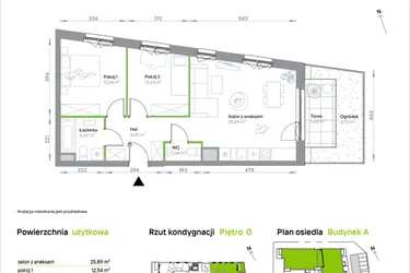 Rzut - Mieszkanie na sprzedaż 3 pokoje o powierzchni 63,17 m² - numer A/0/34 w Krakowska Vita