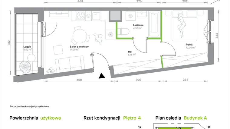 Rzut - Mieszkanie na sprzedaż 2 pokoje o powierzchni 38,03 m² - numer A/4/52 w Krakowska Vita