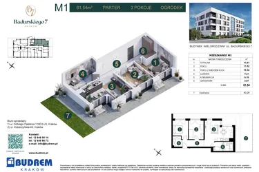Rzut - Mieszkanie na sprzedaż 3 pokoje o powierzchni 61,54 m² - numer 1 w Badurskiego 7