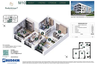 Rzut - Mieszkanie na sprzedaż 3 pokoje o powierzchni 56,82 m² - numer 10 w Badurskiego 7