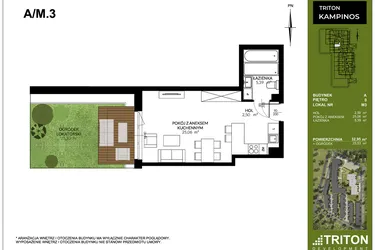 Rzut - Mieszkanie na sprzedaż 1 pokój o powierzchni 32,95 m² - numer A_M3 w Triton Kampinos III
