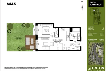 Rzut - Mieszkanie na sprzedaż 2 pokoje o powierzchni 36,98 m² - numer A_M5 w Triton Kampinos III